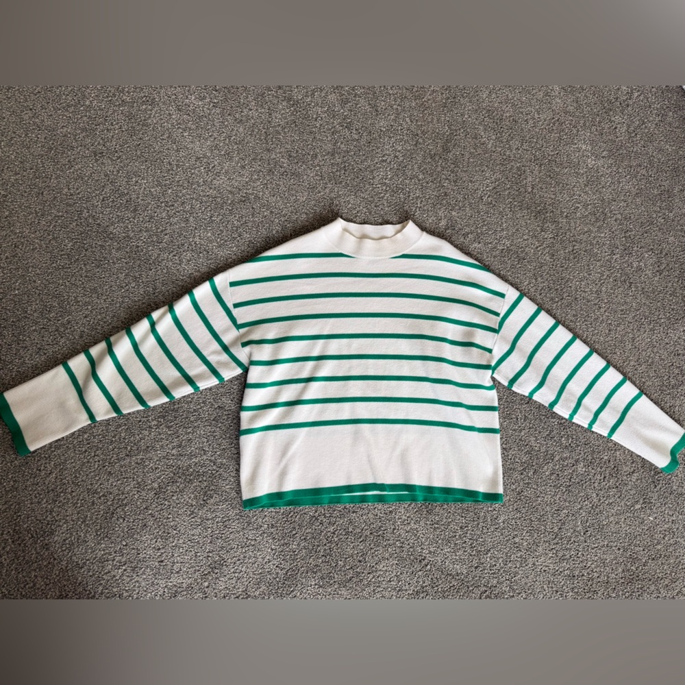 MANGO Women’s Knit Striped Sweater Ivory/Green Extra Small